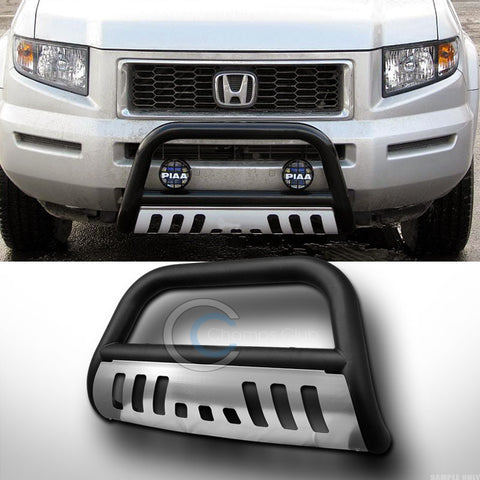 MATTE BLK HD BULL BAR GRILLE GUARD W/SS SKID PLATE 03-08 PILOT/06+ RIDGELINE