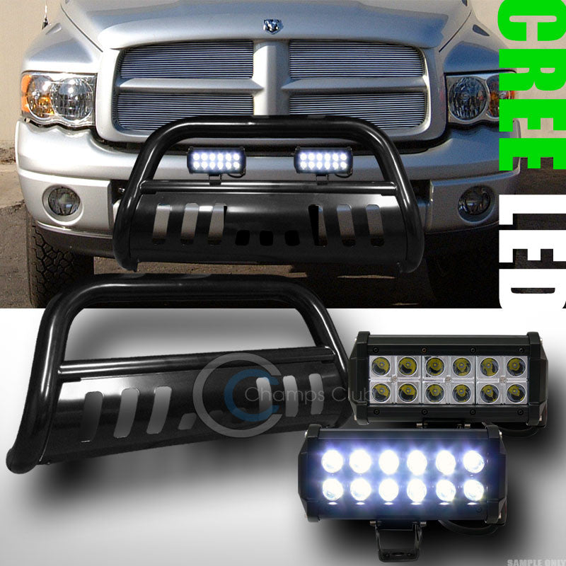 BLK BULL BAR BUMPER GRILL GUARD+36W CREE LED FOG LIGHTS LAMP 2002-2009 DODGE RAM
