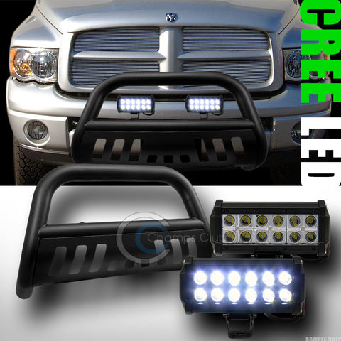 MATTE BLK BULL BAR BUMPER GRILL GUARD+36W CREE LED FOG LIGHT 2002-2009 DODGE RAM