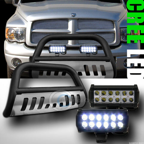 MATTE BLK BULL BAR BUMPER GUARD+SKID+36W CREE LED FOG LIGHT 2002/2003+ DODGE RAM