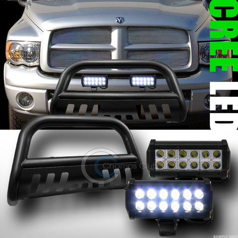 HAMMERED BLK BULL BAR BUMPER GUARD+36W CREE LED FOG LIGHTS 2002/2003+ DODGE RAM