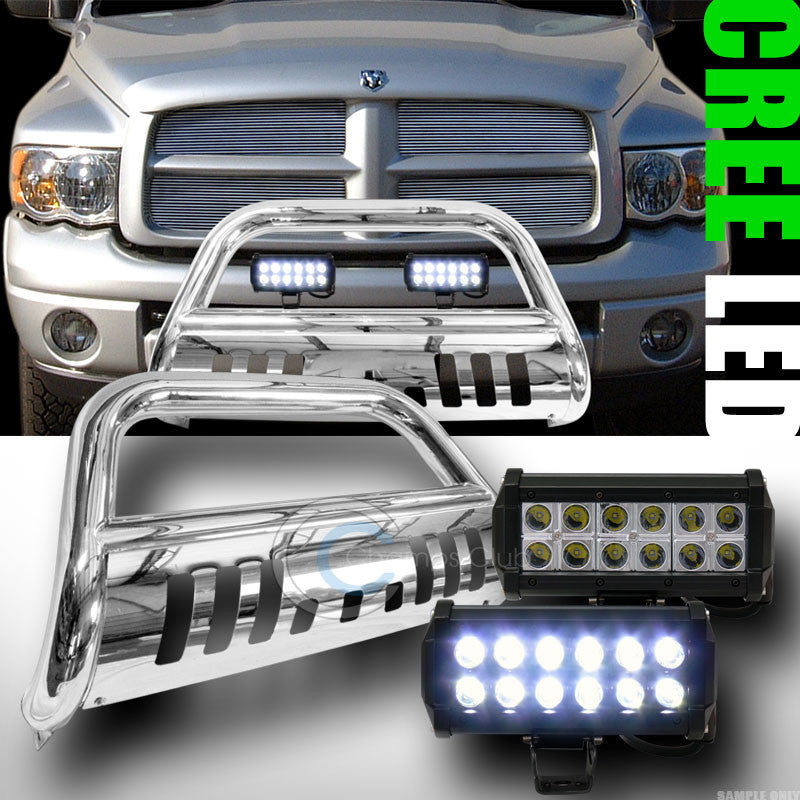 CHROME BULL BAR BUMPER GUARD+36W CREE LED FOG LIGHTS 2002/2003-2009 DODGE RAM