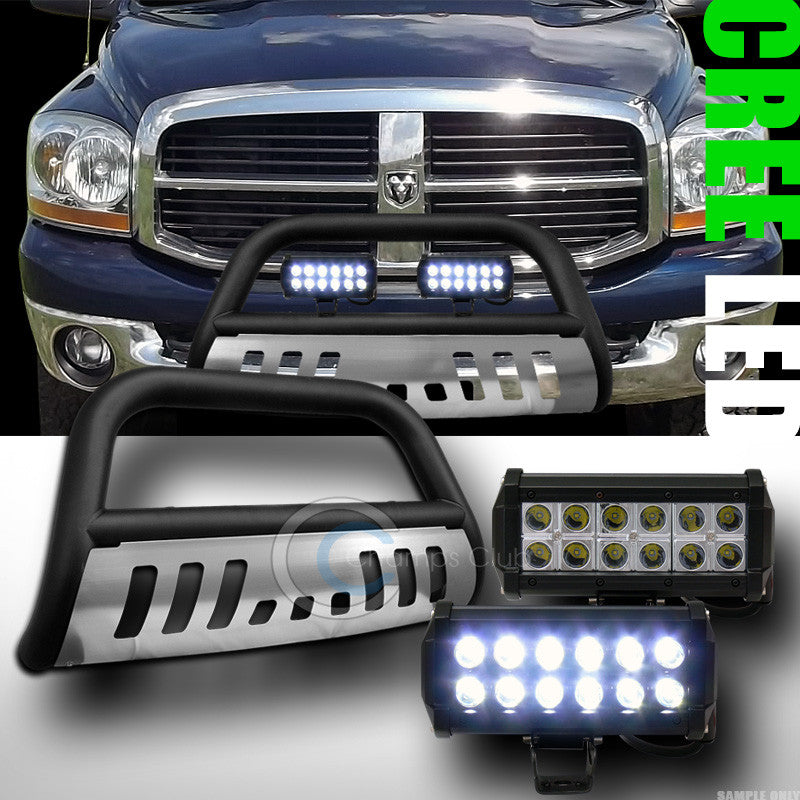 MATTE BLK BULL BAR GRILL GUARD W/SKID+36W CREE LED FOG LIGHTS 2006-2008 RAM 1500