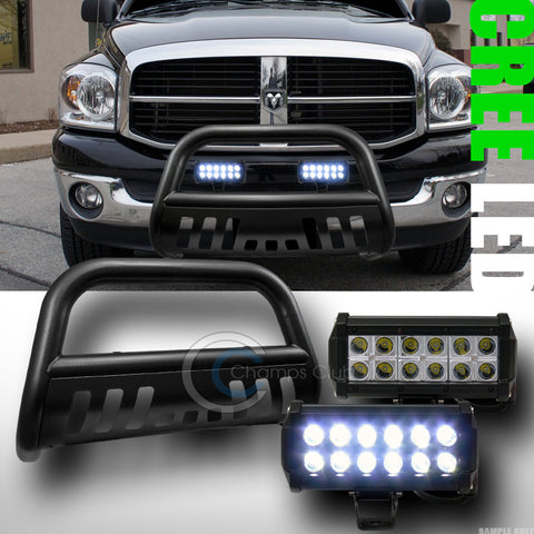 HAMMERED BLK HD BULL BAR BUMPER GUARD+36W CREE LED FOG LIGHTS 2006-2008 RAM 1500