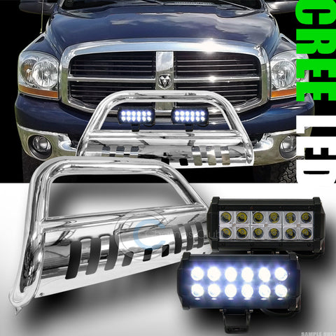 CHROME BULL BAR BUMPER GRILL GUARD V2+36W CREE LED FOG LIGHTS 2006-2008 RAM 1500