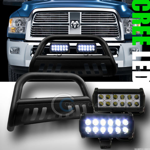 MATTE BLK BULL BAR BUMPER GRILL GUARD+36W CREE LED FOG LIGHTS 2009-2016 RAM 1500