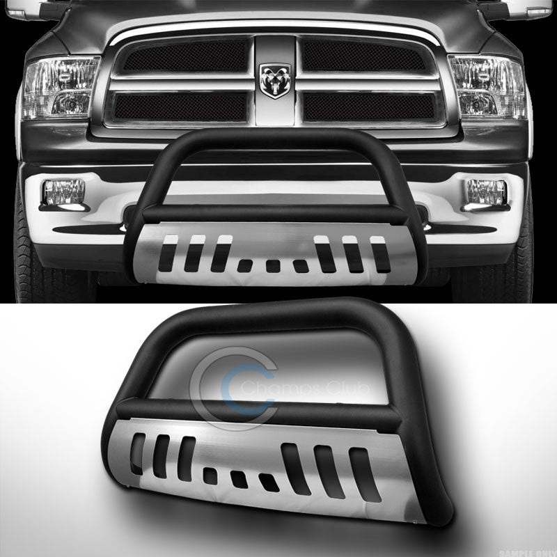 MATTE BLK HD BULL BAR BUMPER GRILLE GUARD W/SS SKID PLATE 09+ DODGE RAM 1500