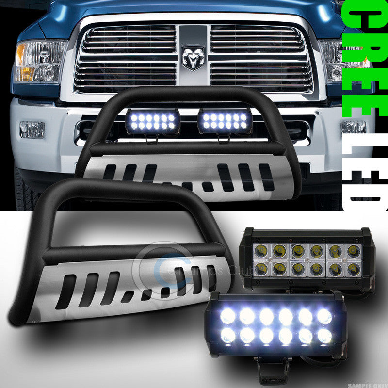 MATTE BLK BULL BAR GRILL GUARD+SKID PLATE+36W CREE LED FOG LIGHTS 2009+ RAM 1500