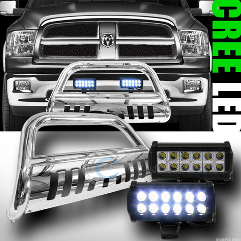 CHROME HD BULL BAR BUMPER GUARD+36W CREE LED FOG LIGHTS 2010-2016 RAM 2500/3500