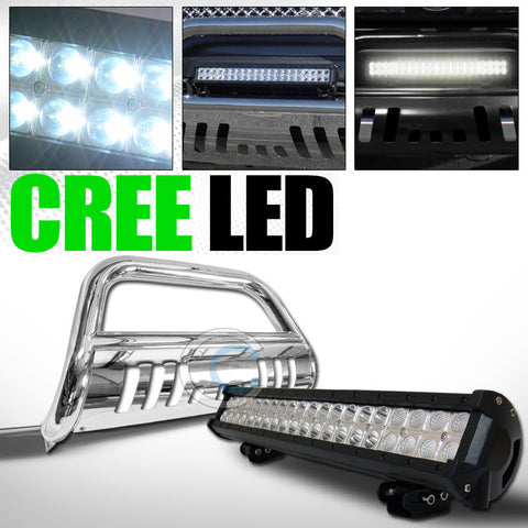 CHROME HD BULL BAR BUMPER GUARD+120W CREE LED FOG LIGHT 2010-2016 RAM 2500/3500