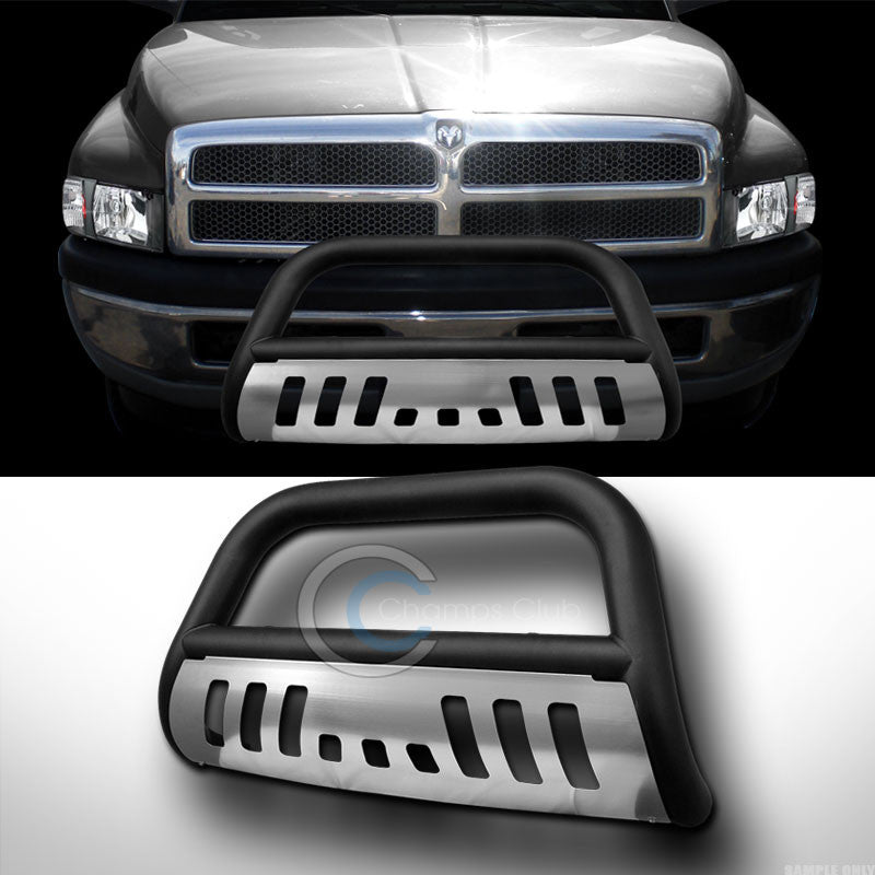 MATTE BLK BULL BAR GRILL GRILLE GUARD W/SS CHROME SKID PLATE 94-01 02 DODGE RAM