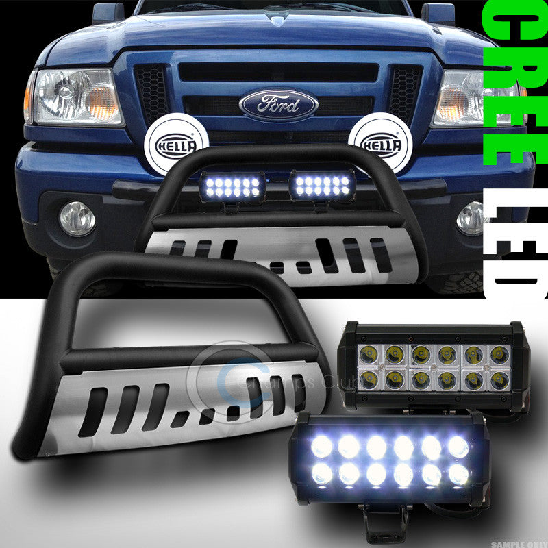 MATTE BLACK BULL BAR GRILL GUARD+SKID+36W CREE LED FOG LIGHTS 1998+ FORD RANGER
