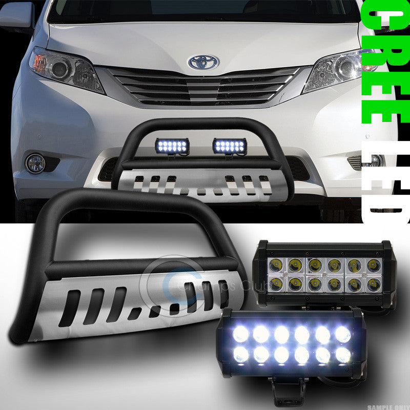 MATTE BLACK BULL BAR GRILL GUARD+SKID PLATE+36W CREE LED FOG LIGHTS 2011+ SIENNA