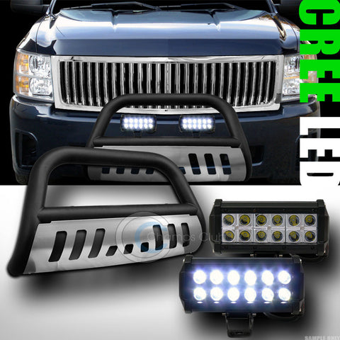 MATTE BLK BULL BAR GUARD+SKID+36W CREE LED FOG LIGHT 2007+ SILVERADO/SIERRA 1500