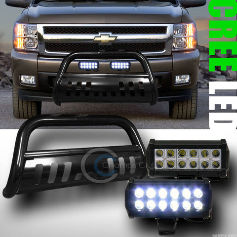 BLK BULL BAR GRILL GUARD+36W CREE LED FOG LIGHTS 2007-2010 SILVERADO/SIERRA 2500