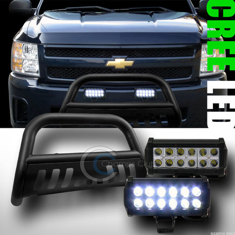 MATTE BLK BULL BAR GUARD+36W CREE LED FOG LIGHTS 2007-2010 SILVERADO/SIERRA 2500