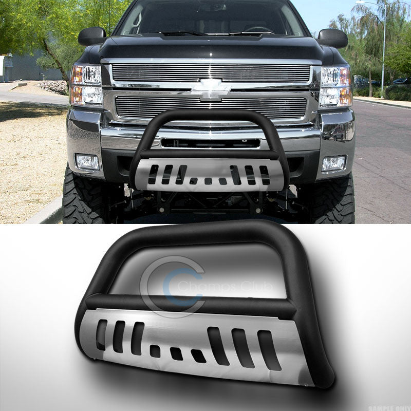 MATTE BLK BULL BAR BUMPER GRILL GUARD W/SS SKID 07-10 SILVERADO/SIERRA 2500/3500