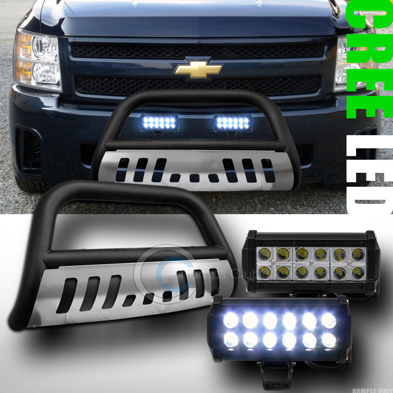 MATTE BLK BULL BAR GUARD+SKID+36W CREE LED FOG LIGHT 2007+ SILVERADO/SIERRA 2500