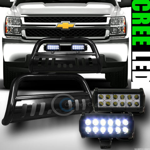 BLK BULL BAR BUMPER GUARD+36W CREE LED FOG LIGHTS 2014+ SILVERADO/SIERRA 1500