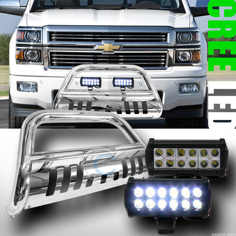 CHROME BULL BAR BUMPER GUARD+36W CREE LED FOG LIGHTS 2014+ SILVERADO/SIERRA 1500