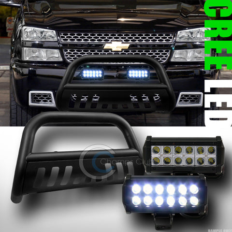 MATTE BLACK BULL BAR GUARD W/36W CREE LED FOG LIGHTS 1999+ SILVERADO/SIERRA 1500