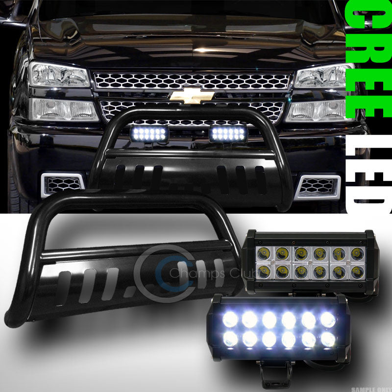 BLK BULL BAR BUMPER GUARD+36W CREE LED FOG LIGHTS 1999+ SILVERADO/SIERRA 2500 HD
