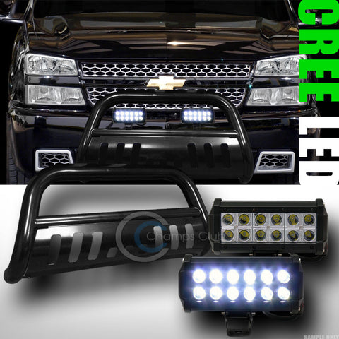 BLK BULL BAR BUMPER GUARD+36W CREE LED FOG LIGHTS 1999+ SILVERADO/SIERRA 2500 HD