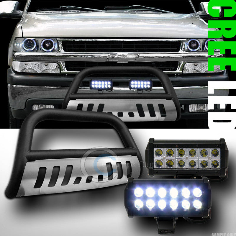 MATTE BLK BULL BAR GUARD+SKID+36W CREE LED FOG LIGHTS 1999-2007 SILVERADO/SIERRA