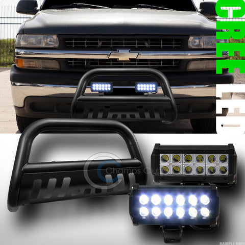 HAMMERED BLK BULL BAR GUARD W/36W CREE LED FOG LIGHT 1999+ SILVERADO/SIERRA 2500