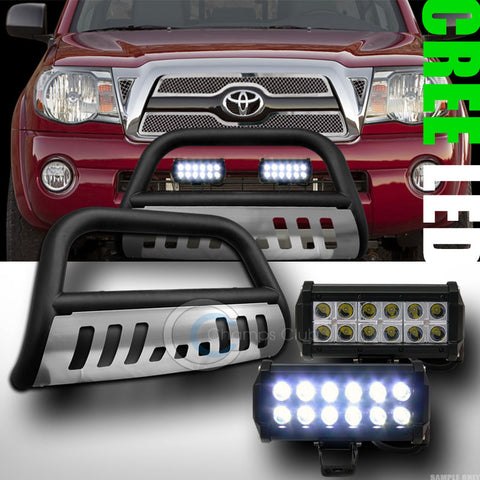 MATTE BLK BULL BAR GUARD+SKID PLATE+36W CREE LED FOG LIGHTS 2005+ TOYOTA TACOMA