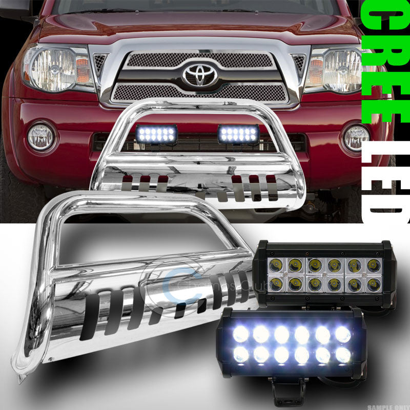 CHROME BULL BAR BUMPER GRILL GUARD+36W CREE LED FOG LIGHT 2005+ TOYOTA TACOMA