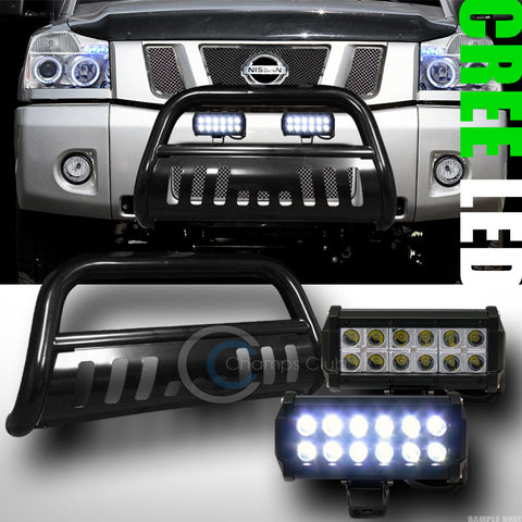 BLK BULL BAR BUMPER GUARD+36W CREE LED FOG LIGHTS FOR 2004+ NISSAN TITAN/ARMADA