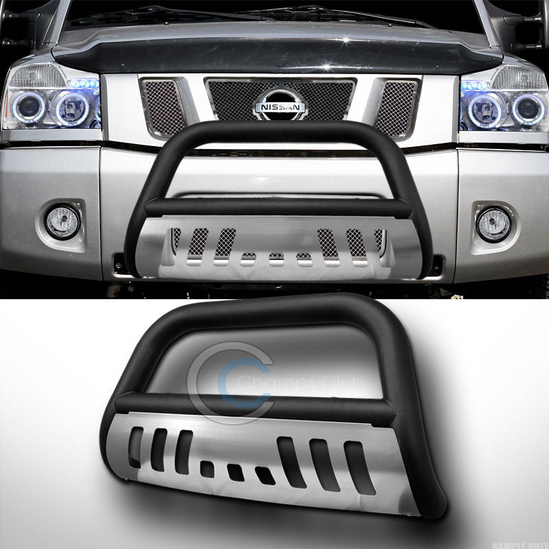 MATTE BLK BULL BAR PUSH BUMPER GRILL GRILLE GUARD w/SS Skid FOR 04+ TITAN/ARMADA