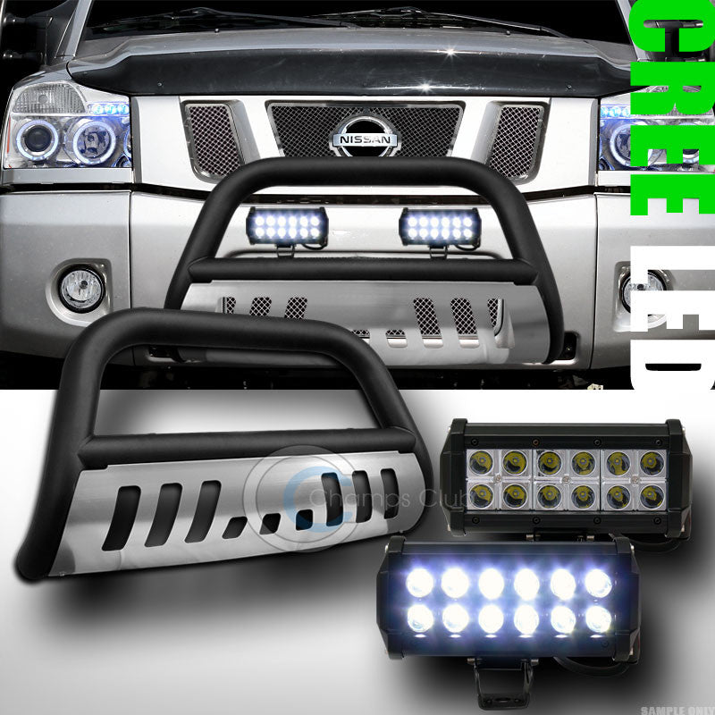 MATTE BLK BULL BAR GUARD+SKID+36W CREE LED FOG LIGHTS FOR 2004/2005 TITAN/ARMADA