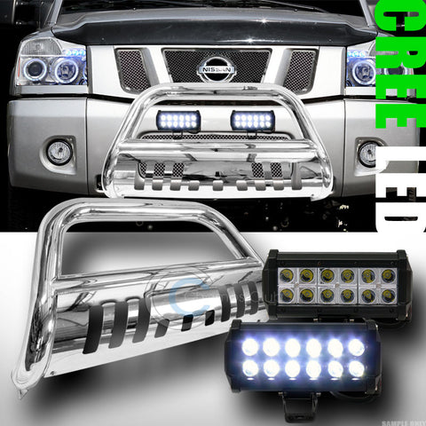 CHROME BULL BAR BUMPER GUARD+36W CREE LED FOG LIGHTS FOR 2004-2015 TITAN/ARMADA