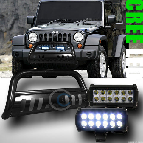 BLK HD BULL BAR BUMPER GRILL GUARD+36W CREE LED FOG LIGHTS 2007-2009 WRANGLER JK