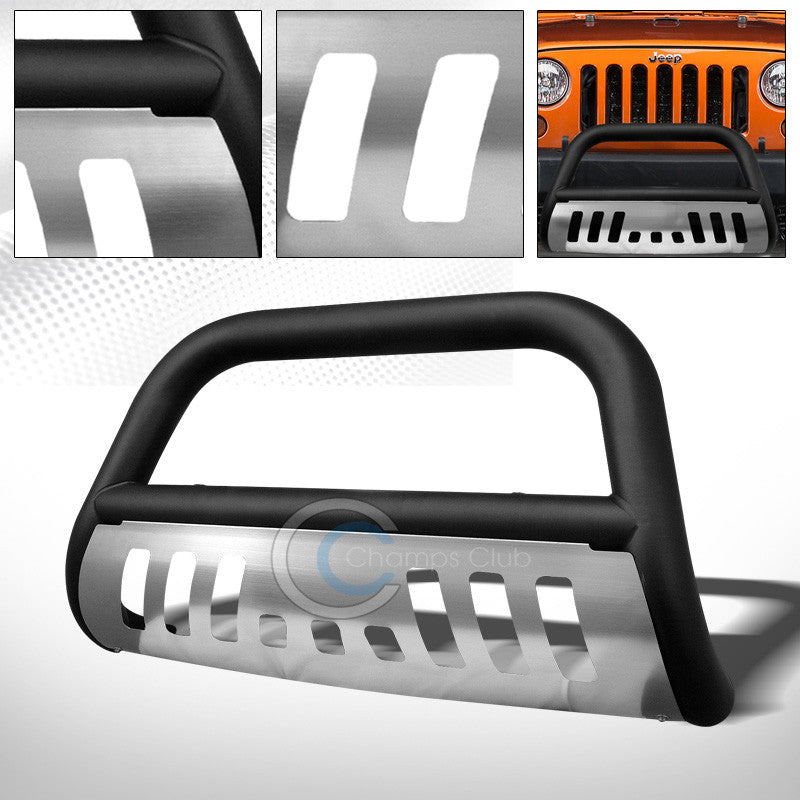 MATTE BLK BULL BAR PUSH BUMPER GRILL GRILLE GUARD+S/S SKID 10+ JEEP WRANGLER JK