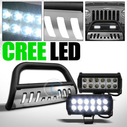 MATTE BLK BULL BAR GRILLE GUARD w/SKID+36W CREE LED FOG LIGHTS 2010+ WRANGLER JK