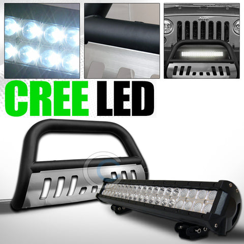 MATTE BLK BULL BAR GRILLE GUARD w/SKID+120W CREE LED FOG LIGHT 2010+ WRANGLER JK