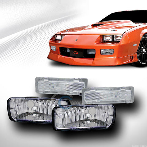 DEPO EURO CHROME SIGNAL BUMPER+CLEAR SIDE MARKER LIGHTS LAMPS 85-92 CHEVY CAMARO
