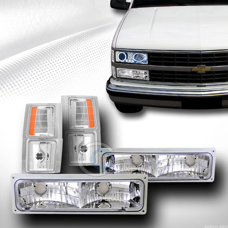 CHROME CLEAR SIGNAL BUMPER W/AMBER CORNER LIGHTS 94-00 CHEVY C10 C/K TRUCK/SUV