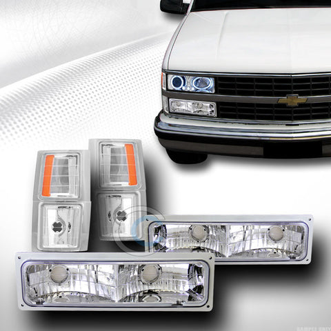 CHROME CLEAR SIGNAL BUMPER W/AMBER CORNER LIGHTS 94-00 CHEVY C10 C/K TRUCK/SUV