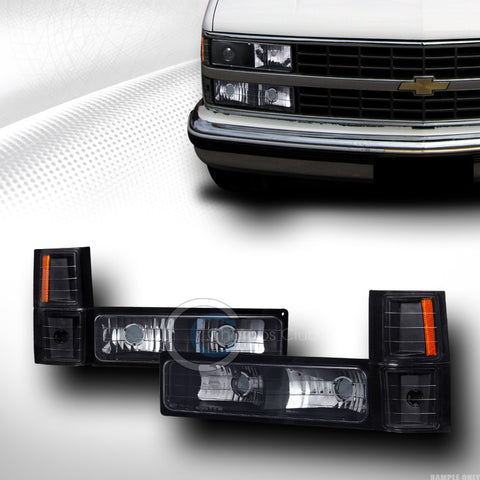 BLK SIGNAL BUMPER+AMBER CORNER LIGHTS DY 94-00 CHEVY C10 C/K SILVERADO/SUBURBAN