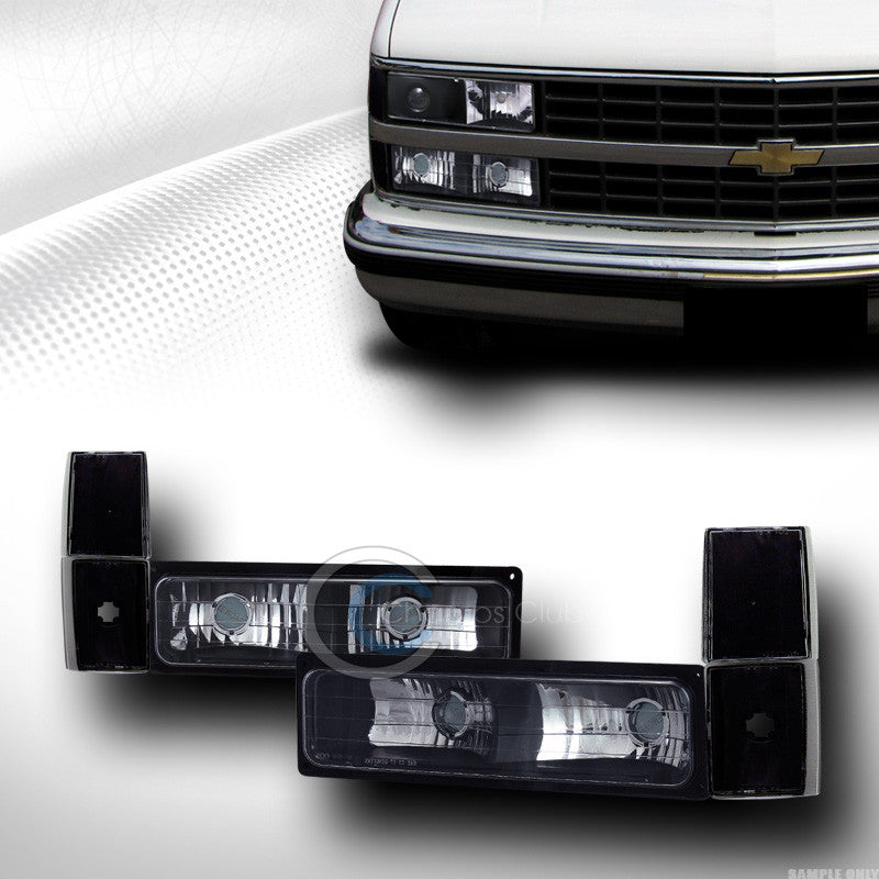 BLACK CLEAR LENS SIGNAL BUMPER W/CORNER LIGHTS 88-93 CHEVY GMC C10 C/K TRUCK/SUV