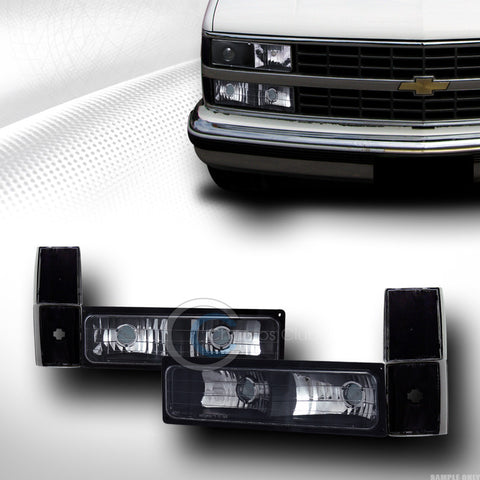 BLACK CLEAR LENS SIGNAL BUMPER W/CORNER LIGHTS 88-93 CHEVY GMC C10 C/K TRUCK/SUV