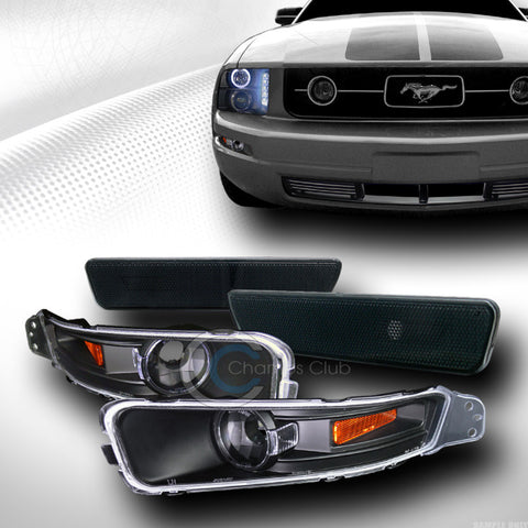 BLK FRONT SIGNAL CORNER AM+REAR BUMPER SIDE MARKER LIGHTS SM 05-09 FORD MUSTANG