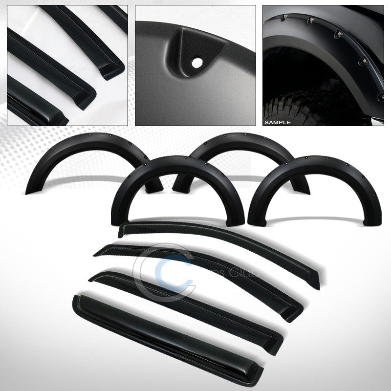 MATTE BLK POCKET FENDER FLARES JR+WINDOW VISOR 2004-2008 F150 CREW/2006+ MARK LT