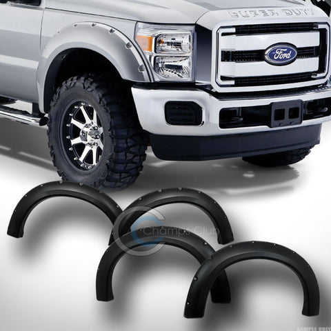 BLACK POCKET STYLE FRONT+REAR FENDER FLARES KIT COVER 4P 08-10 FORD F250 F350 SD