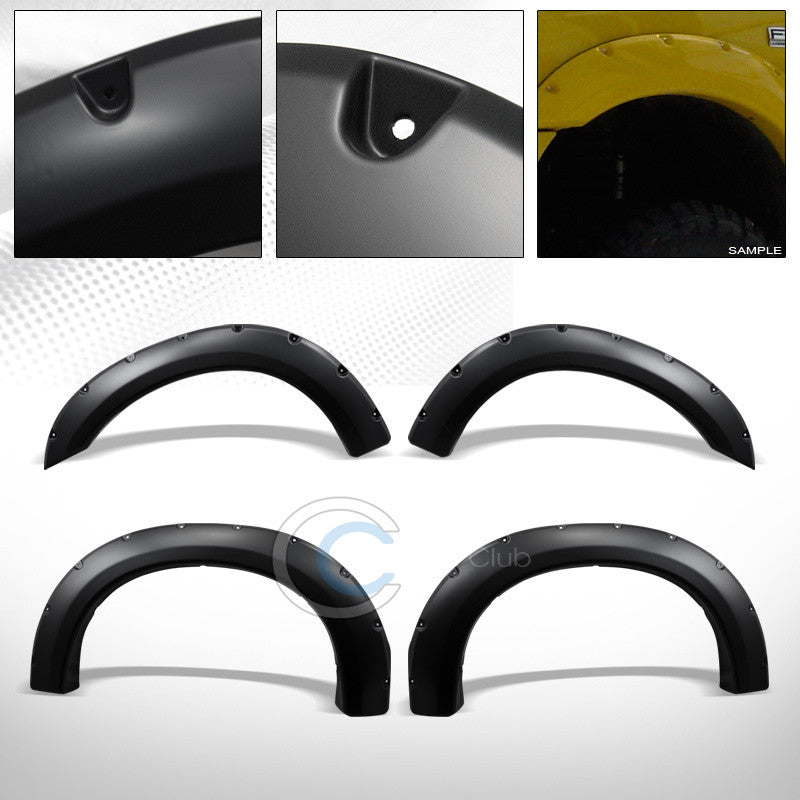 MATTE BLK POCKET RIVET STYLE FENDER FLARES KIT COVER JR 99-07 FORD F250 F350 SD