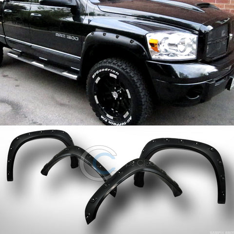BLACK BOSS POCKET RIVET STYLE FENDER FLARES COVER 06-09 DODGE RAM 8 FT LONG BED